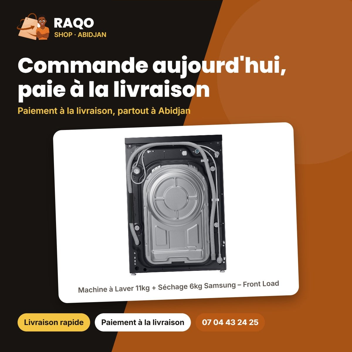 Machine à Laver 11kg + Séchage 6kg Samsung – Front Load – Noire – 1900-2300W | WD11DG5B15BBEU