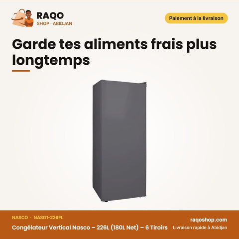 Congélateur Vertical Nasco – 226L (180L Net) – 6 Tiroirs – Silver | NASD1-226FL