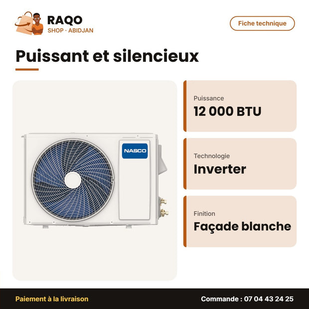 Split 12.000 BTU Nasco – Inverter – Façade Blanche | NAS-AX12V1