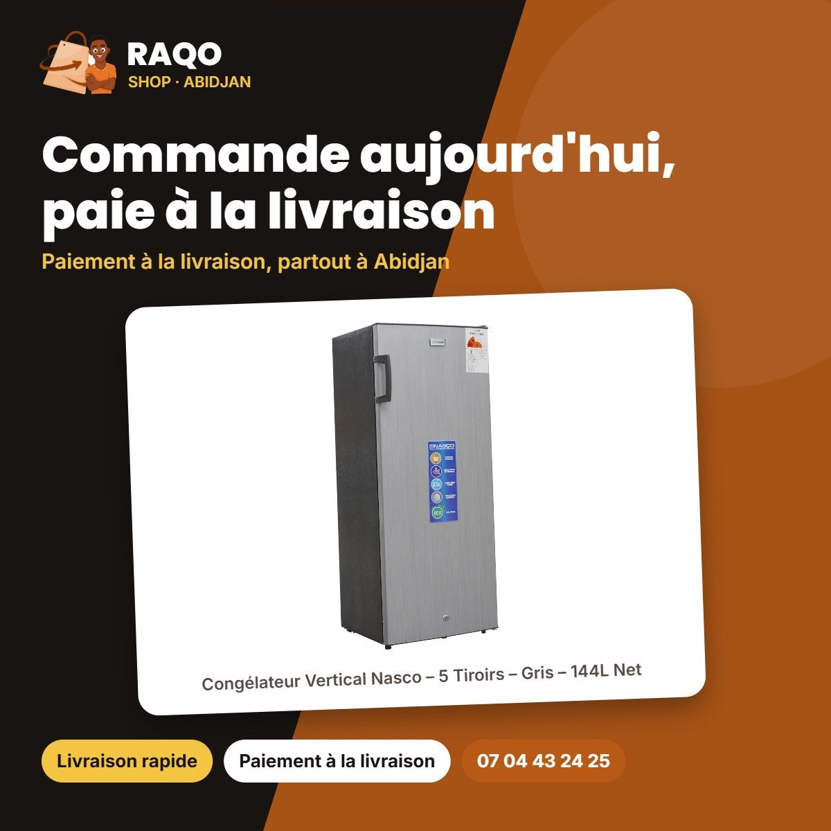 Congélateur Vertical Nasco – 5 Tiroirs – Gris – 144L Net | NASD1-25-LM