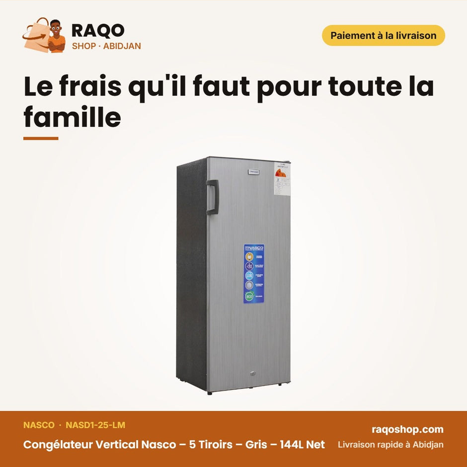 Congélateur Vertical Nasco – 5 Tiroirs – Gris – 144L Net | NASD1-25-LM
