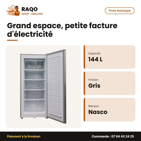Congélateur Vertical Nasco – 5 Tiroirs – Gris – 144L Net | NASD1-25-LM
