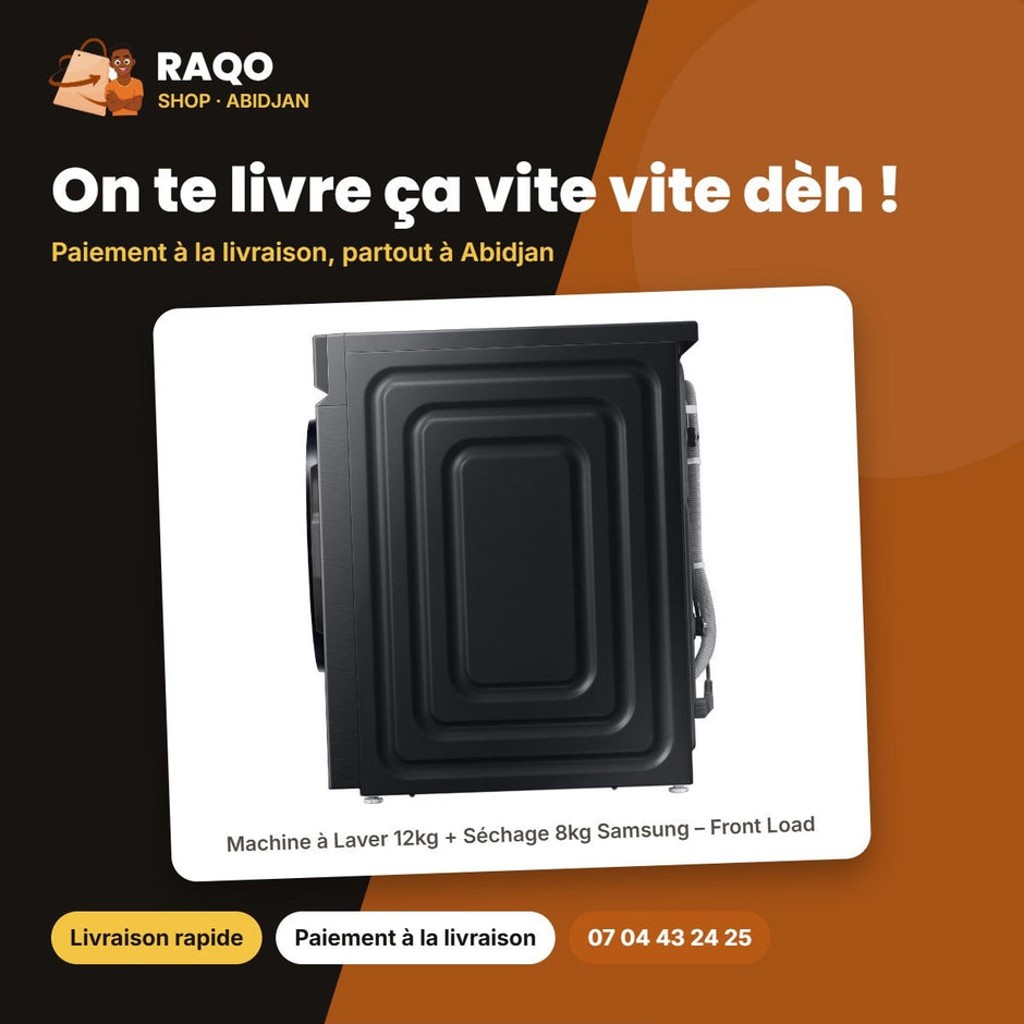 Machine à Laver 12kg + Séchage 8kg Samsung – Front Load – Noir – 1900-2300W | WD12BB944DGBNQ