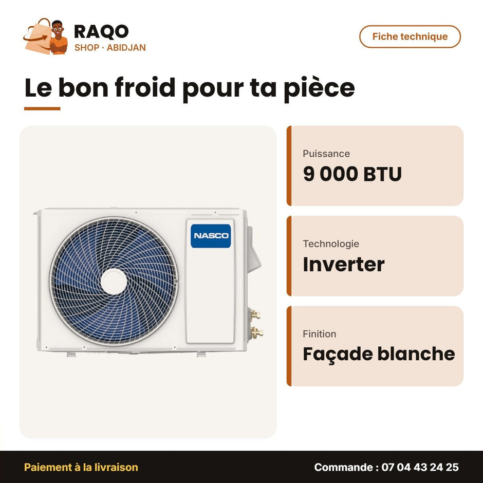 Split 9.000 BTU Inverter Nasco – Façade Blanche | NAS-AX9V1