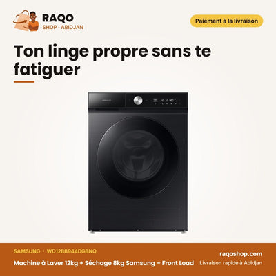Machine à Laver 12kg + Séchage 8kg Samsung – Front Load – Noir – 1900-2300W | WD12BB944DGBNQ