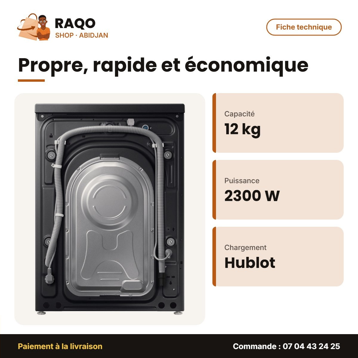 Machine à Laver 12kg + Séchage 8kg Samsung – Front Load – Noir – 1900-2300W | WD12BB944DGBNQ