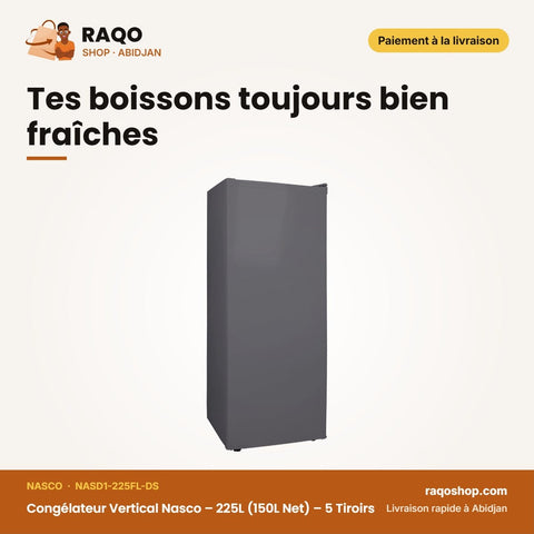 Congélateur Vertical Nasco – 225L (150L Net) – 5 Tiroirs – Dark Silver | NASD1-225FL-DS