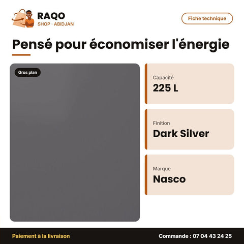 Congélateur Vertical Nasco – 225L (150L Net) – 5 Tiroirs – Dark Silver | NASD1-225FL-DS