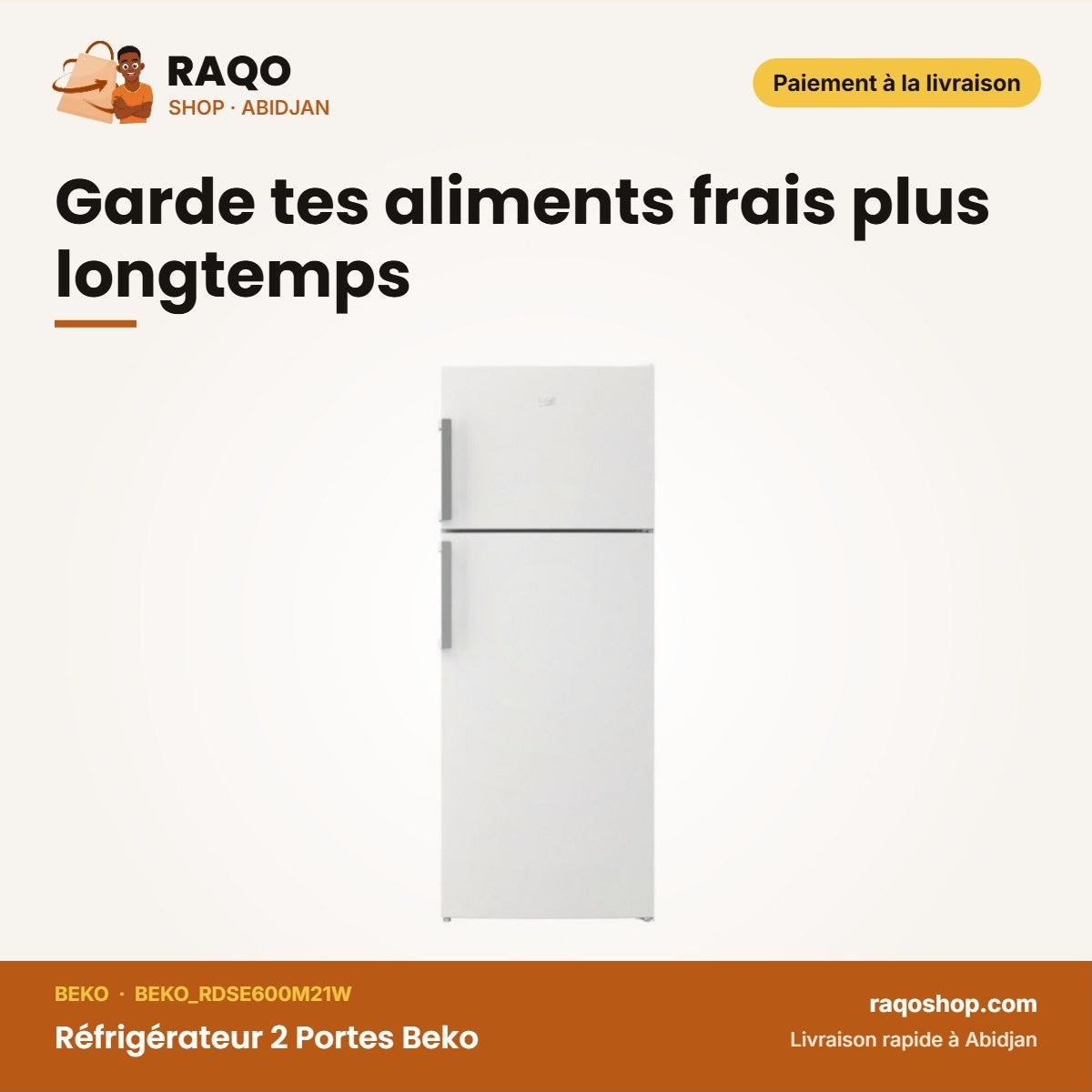 Réfrigérateur 2 Portes Beko – 364L REF+126LT Net Congélateur – Blanc | BEKO_RDSE600M21W