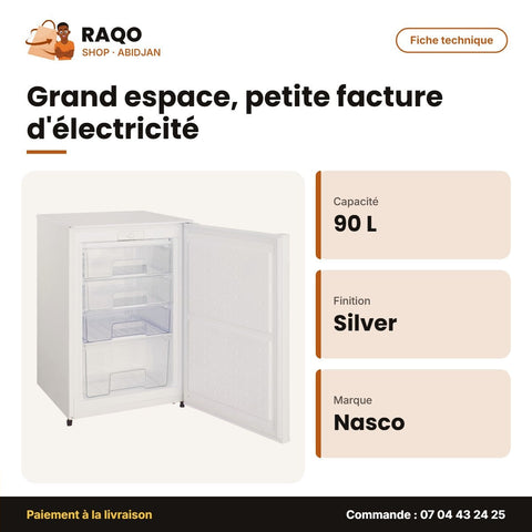 Congélateur Vertical Nasco – 4 Tiroirs – 90L – Silver | NASD1-150-WA-4D
