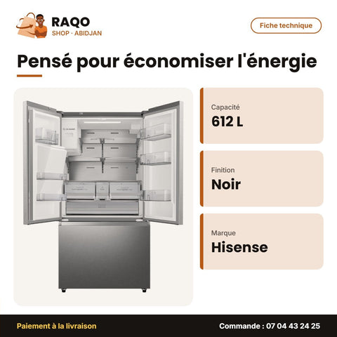 Réfrigérateur Hisense – 2 PORTES-1TIROIR – 612L – Noir Gris | RF-79WC