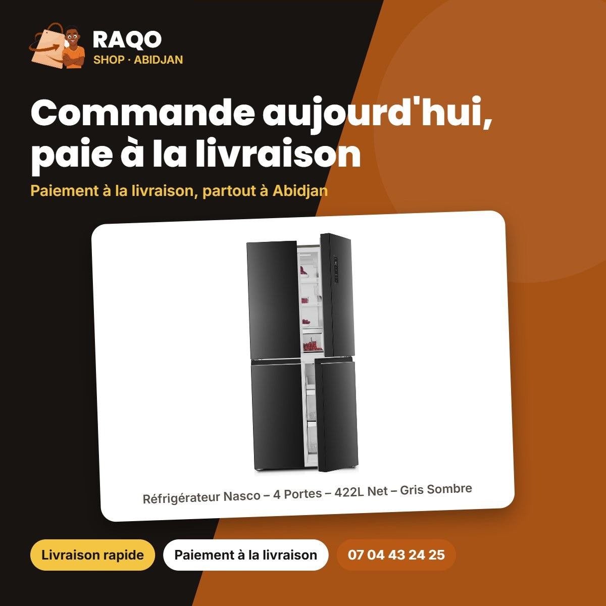 Réfrigérateur Nasco – 4 Portes – 422L Net – Gris Sombre | HNASF4-54S