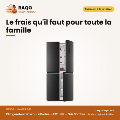 Réfrigérateur Nasco – 4 Portes – 422L Net – Gris Sombre | HNASF4-54S