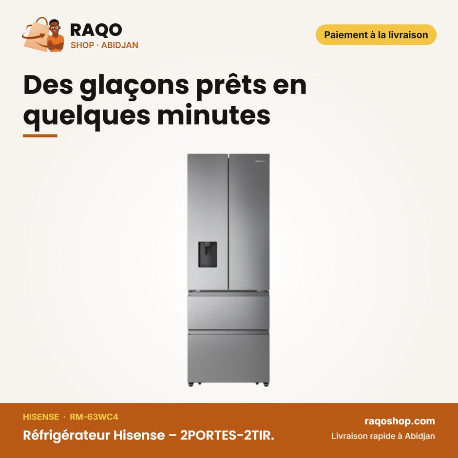 Réfrigérateur Hisense – 2PORTES-2TIR. – Distributeureau-Glac. – Noir | RM-63WC4