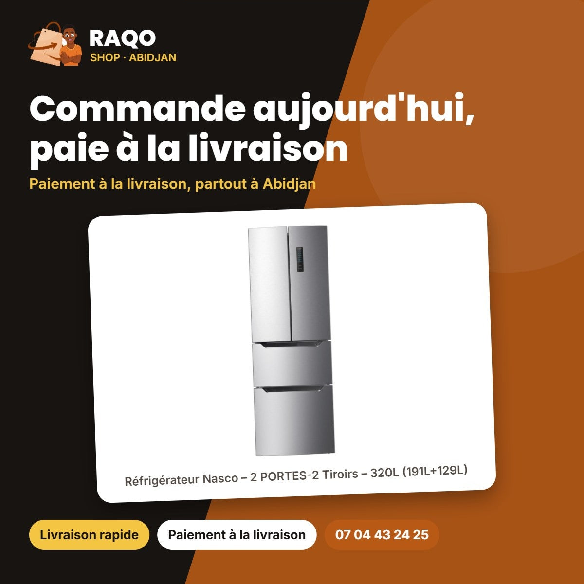Réfrigérateur Nasco – 2 PORTES-2 Tiroirs – 320L (191L+129L) – No Frost | HNASFS4-36S