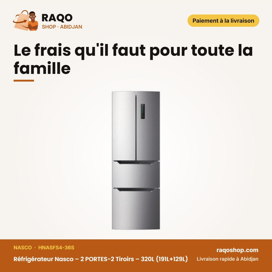 Réfrigérateur Nasco – 2 PORTES-2 Tiroirs – 320L (191L+129L) – No Frost | HNASFS4-36S