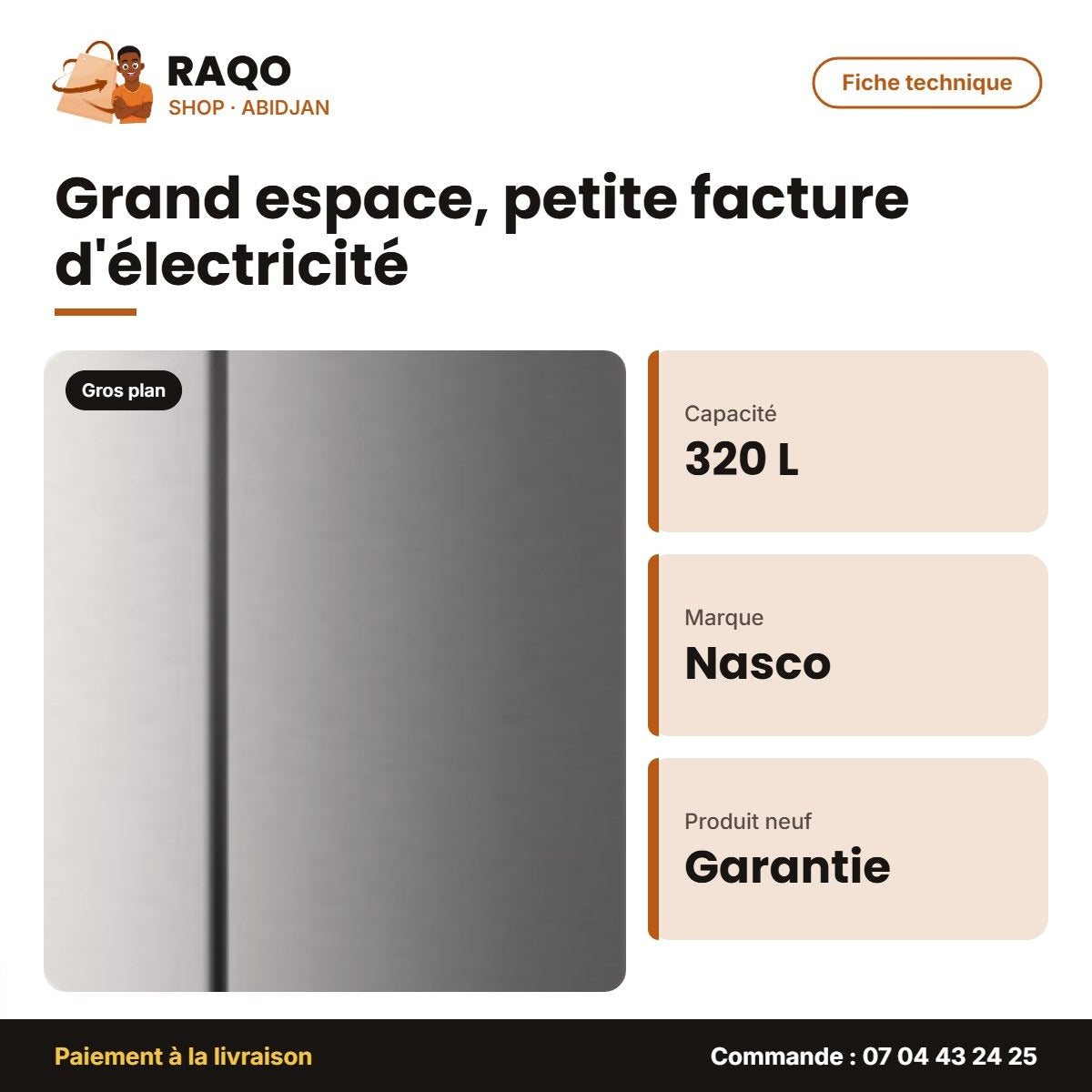 Réfrigérateur Nasco – 2 PORTES-2 Tiroirs – 320L (191L+129L) – No Frost | HNASFS4-36S