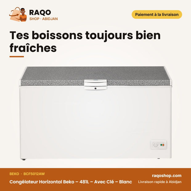Congélateur Horizontal Beko – 481L – Avec Clé – Blanc | BCF5012AW