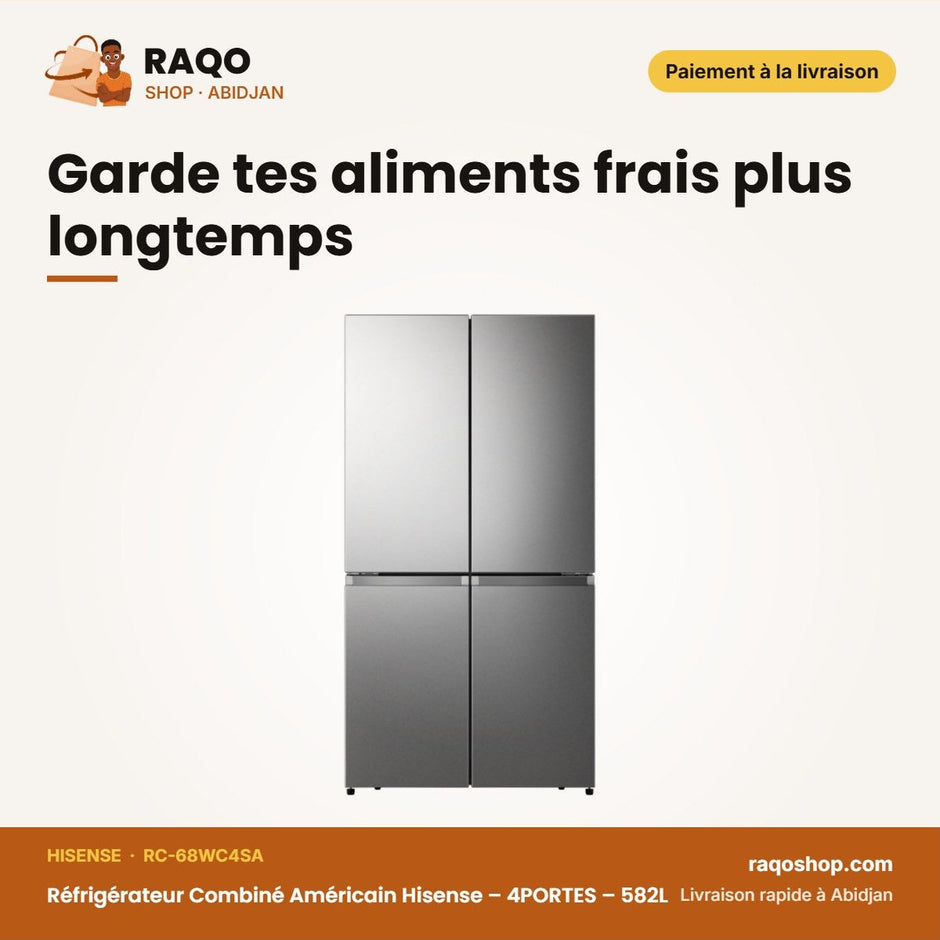 Réfrigérateur Combiné Américain Hisense – 4PORTES – 582L – Silver | RC-68WC4SA