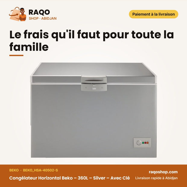 Congélateurhorizontal Beko – 360L – Silver – Avec Clé | BEKO_HSA-40502-S