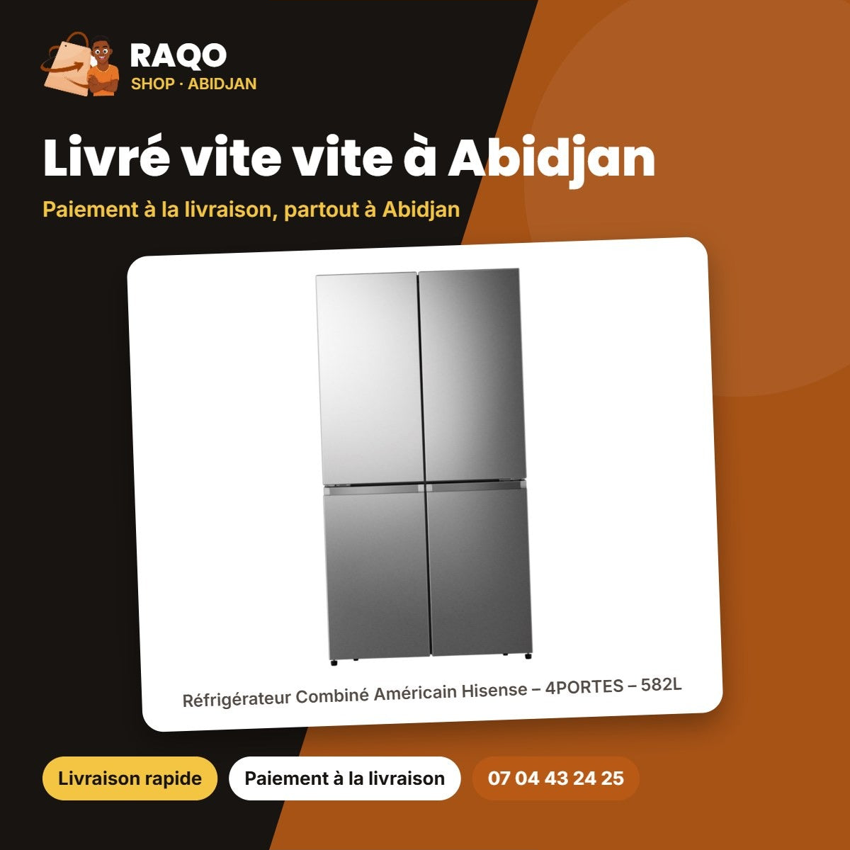 Réfrigérateur Combiné Américain Hisense – 4PORTES – 582L – Silver | RC-68WC4SA