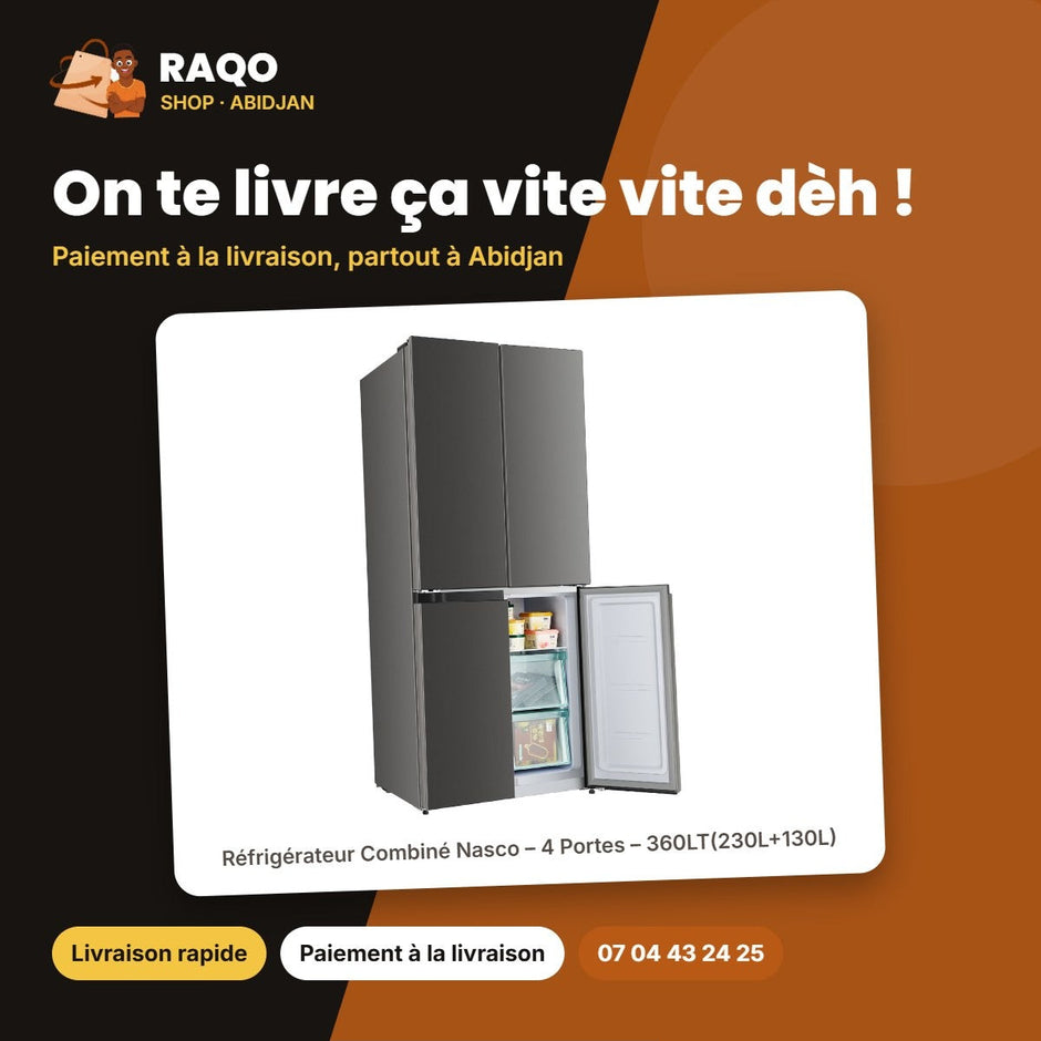 Réfrigérateur Combiné Nasco – 4 Portes – 360LT(230L+130L) – Dark Silver | NASF4-64FLN1