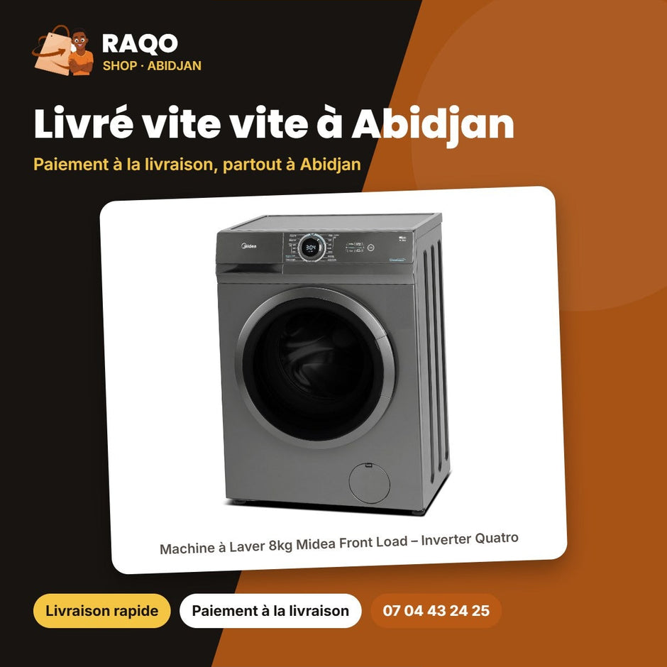 Machine à Laver 8kg Midea Front Load – Inverter Quatro – Healthguard – Titane | MF100W80B/T