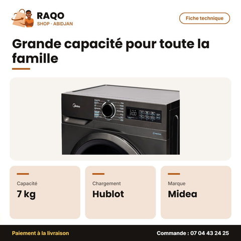Machine à Laver 7kg Midea Front Load – Healthguard – 1200RPM – Titane | MF110W70/T