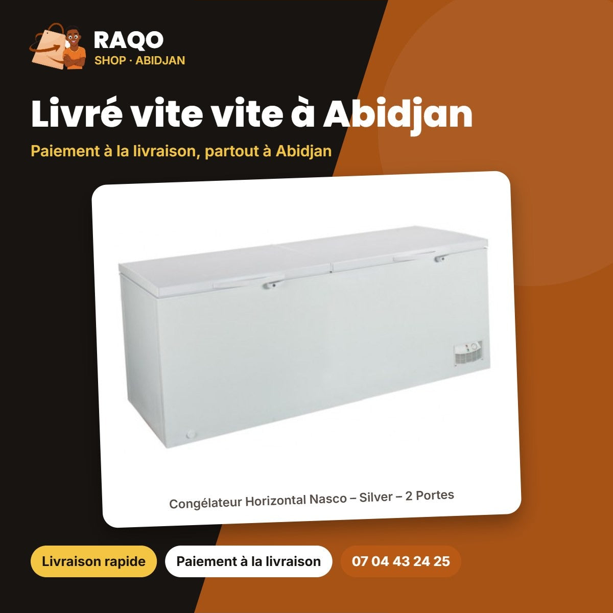 Congélateur Horizontal Nasco – Silver – 2 Portes – 2 Paniers Int. | KNAS-1100