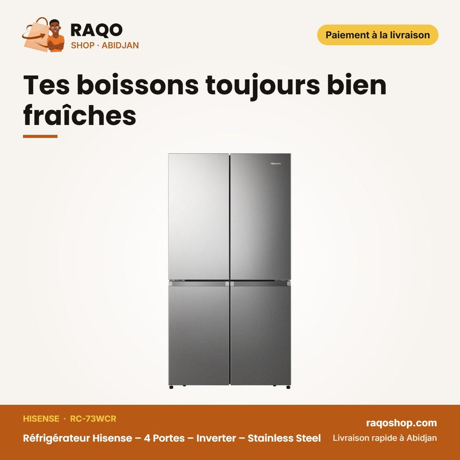 Réfrigérateur Hisense – 4 Portes – Inverter – Stainless Steel | RC-73WCR
