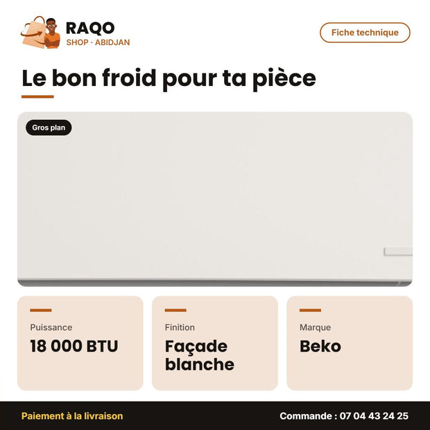 Brad 180 Beko – 181 - Split 18.000 BTU Beko – R-410 – Façade Blanche | BRAD 180/181