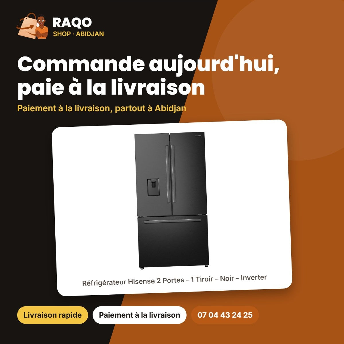 Réfrigérateur Hisense 2 Portes - 1 Tiroir – Noir – Inverter – No Frost | RT-93WC1