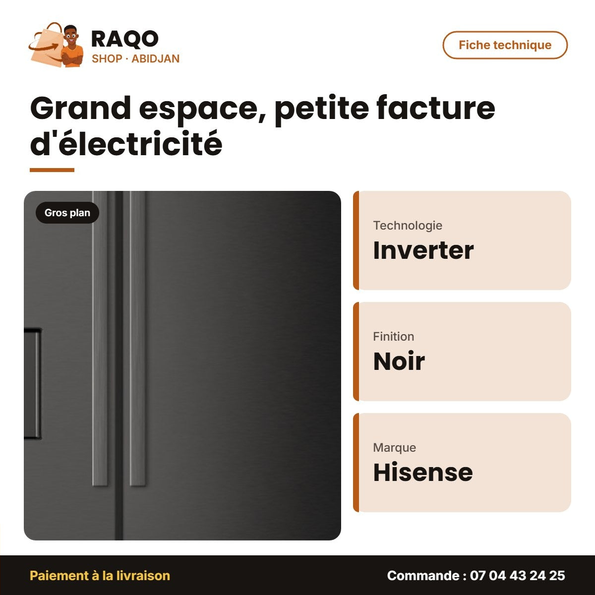 Réfrigérateur Hisense 2 Portes - 1 Tiroir – Noir – Inverter – No Frost | RT-93WC1