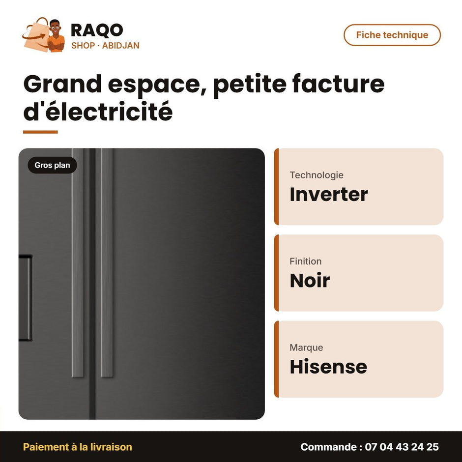 Réfrigérateur Hisense 2 Portes - 1 Tiroir – Noir – Inverter – No Frost | RT-93WC1