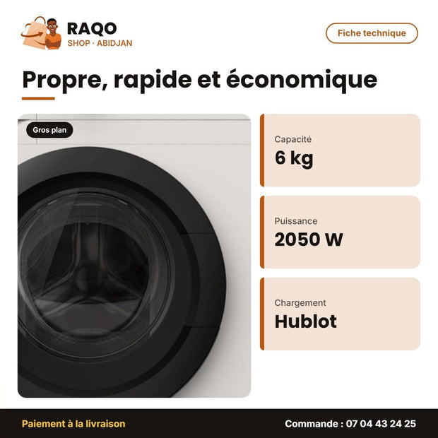 Machine à Laver 6kg Midea – Front Load – Blanc – 2050W | MF110W60D/W-FR