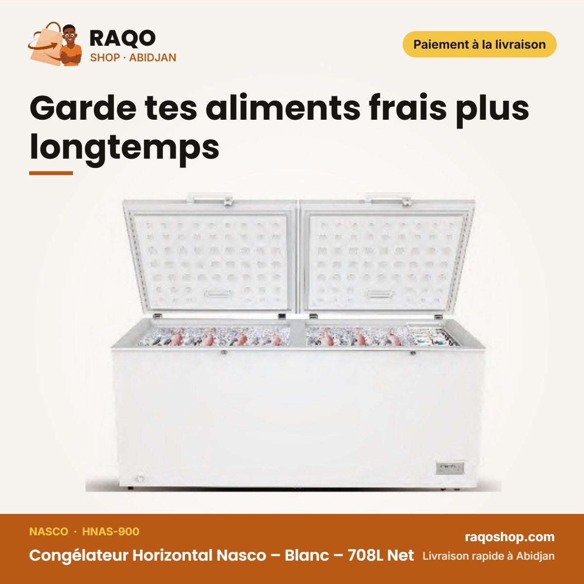 Congélateur Horizontal Nasco – Blanc – 708L Net | HNAS-900