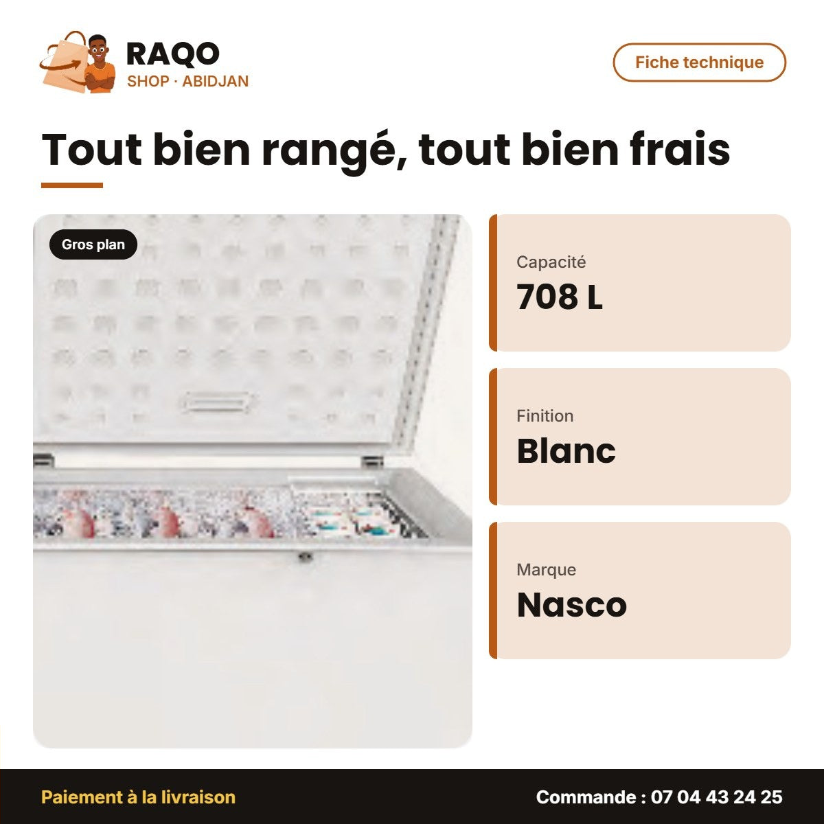 Congélateur Horizontal Nasco – Blanc – 708L Net | HNAS-900