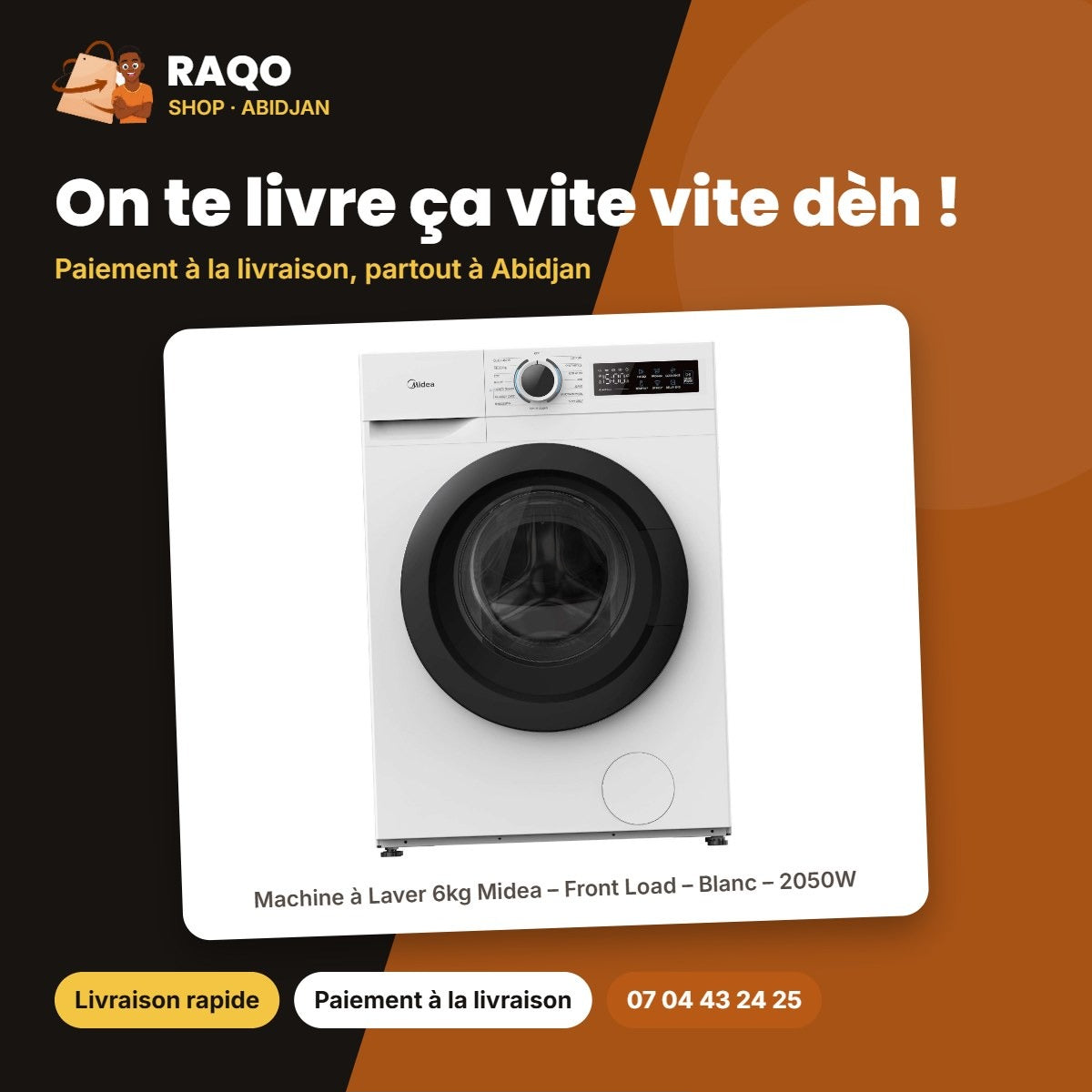 Machine à Laver 6kg Midea – Front Load – Blanc – 2050W | MF110W60D/W-FR