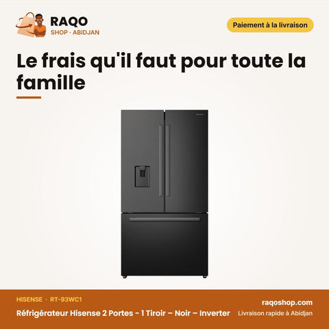 Réfrigérateur Hisense 2 Portes - 1 Tiroir – Noir – Inverter – No Frost | RT-93WC1