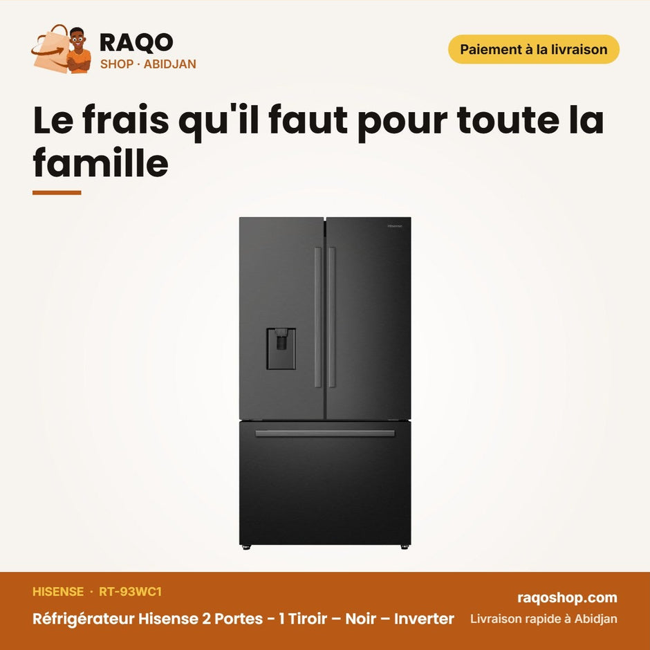 Réfrigérateur Hisense 2 Portes - 1 Tiroir – Noir – Inverter – No Frost | RT-93WC1