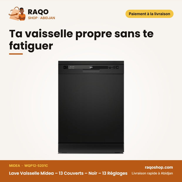 Lave Vaisselle Midea – 13 Couverts – Noir – 13 Réglages | WQP12-5201C