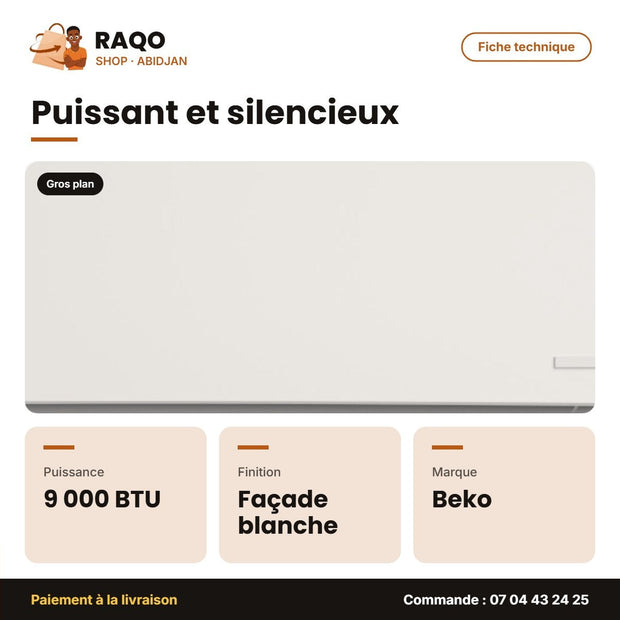 Brad 090 Beko – 091 - Split 9.000 BTU Beko – R-410 – Façade Blanche | BRAD 090/091