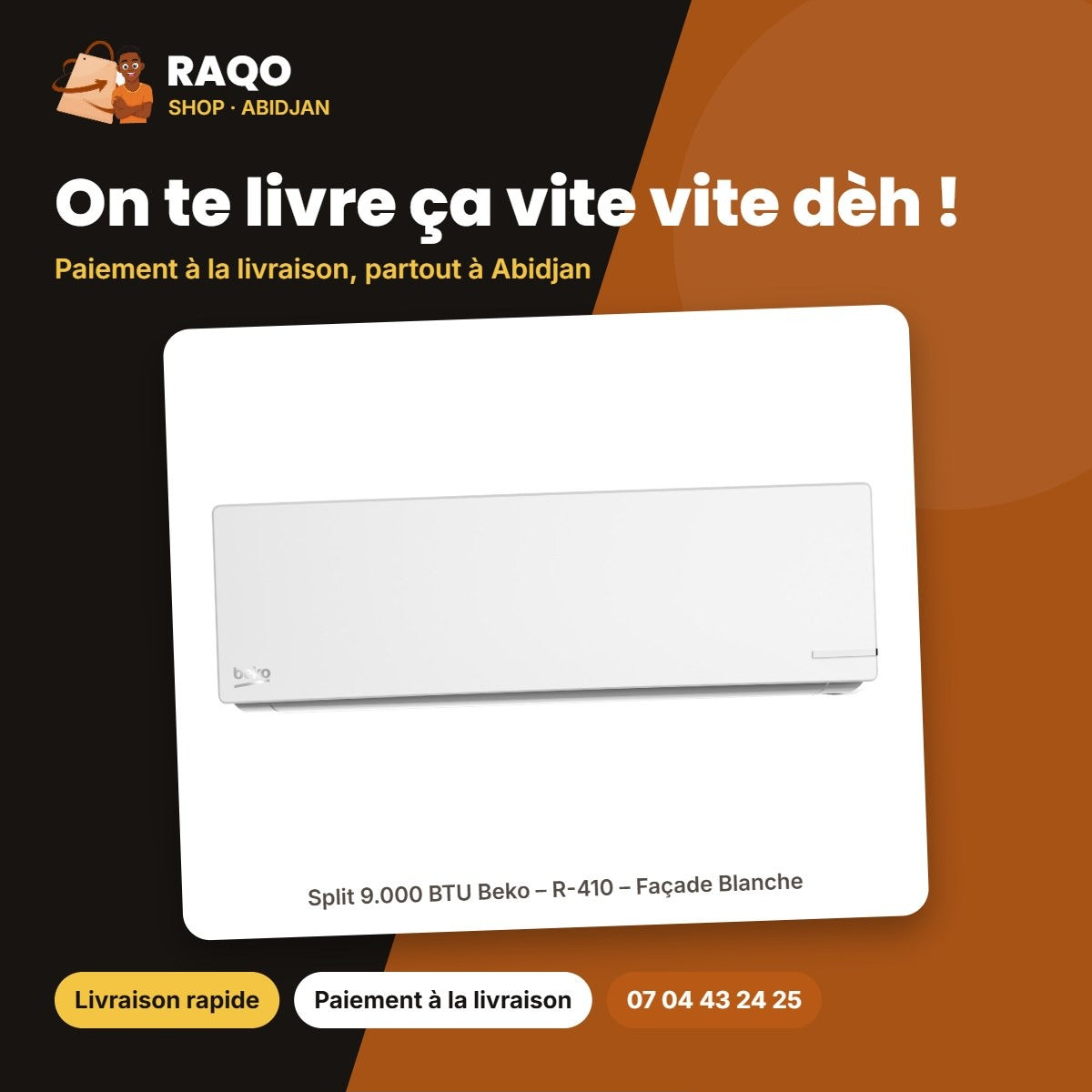 Brad 090 Beko – 091 - Split 9.000 BTU Beko – R-410 – Façade Blanche | BRAD 090/091
