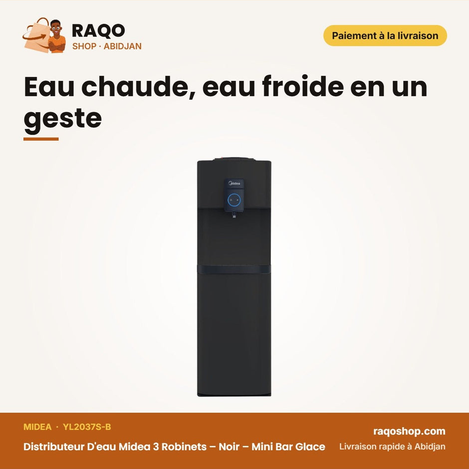 Distributeur D'eau Midea 3 Robinets – Noir – Mini Bar Glace – Sécurité Enfant | YL2037S-B
