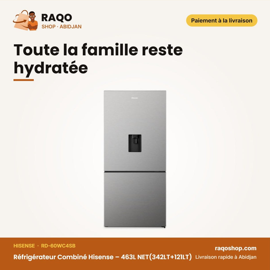 Réfrigérateur Combiné Hisense – 463L NET(342LT+121LT) – Distributeurd'eau – Inox | RD-60WC4SB
