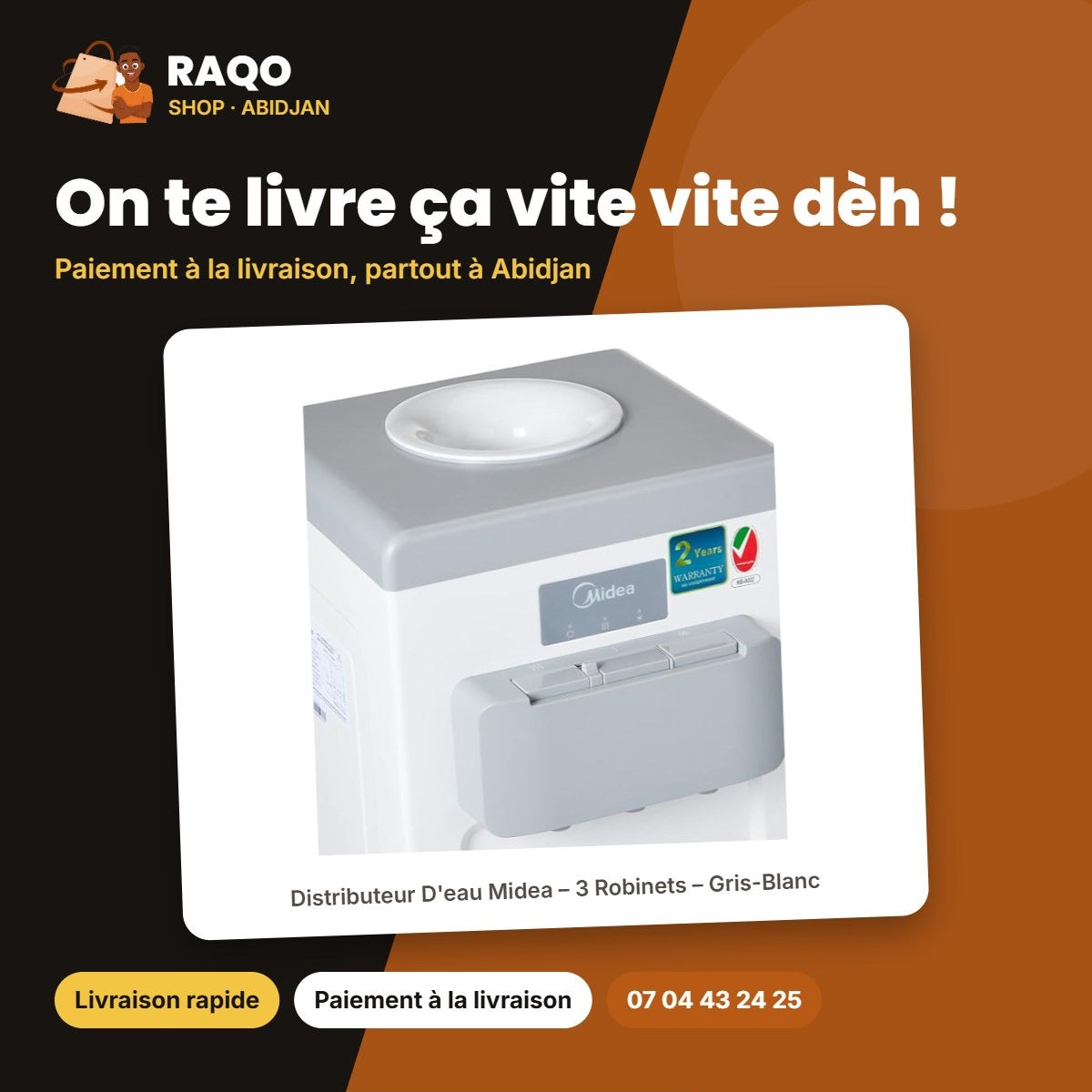 Distributeur D'eau Midea – 3 Robinets – Gris-Blanc – Sécurité Enfant | YL1917S