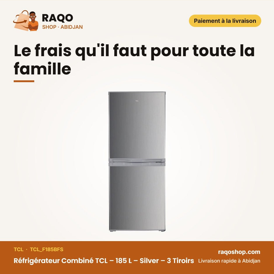 Réfrigérateur Combiné TCL – 185 L – Silver – 3 Tiroirs | TCL_F185BFS