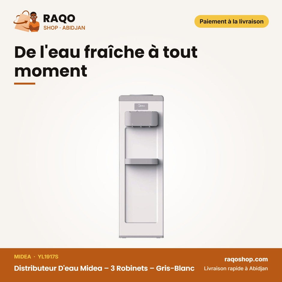 Distributeur D'eau Midea – 3 Robinets – Gris-Blanc – Sécurité Enfant | YL1917S