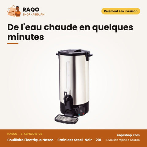 Bouilloire Électrique Nasco – Stainless Steel-Noir – 20L – Robinet | B_KEPS3013-GS