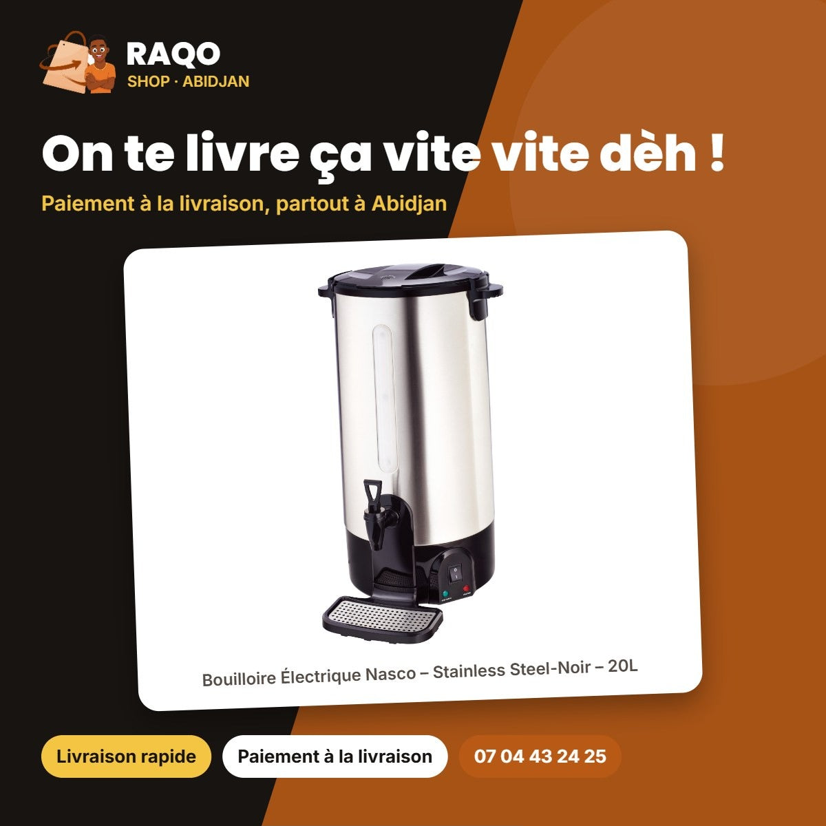 Bouilloire Électrique Nasco – Stainless Steel-Noir – 20L – Robinet | B_KEPS3013-GS
